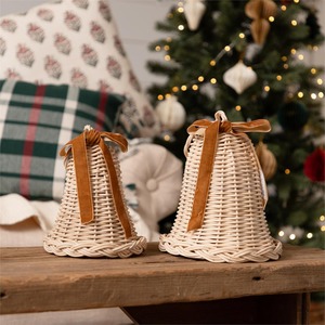 Woven rattan bells set of hanging bell crafted tree ornament natural charm for <b>christmas</b> trees - Product Image 3