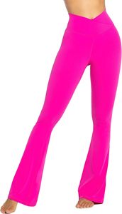 Wholesale Quick Dry Crossover Waist Workout <b>Flare</b> Pants Compression 4-Way Stretch Yoga <b>Leggings</b> Women Slim Fit Sports Trousers - Product Image 5