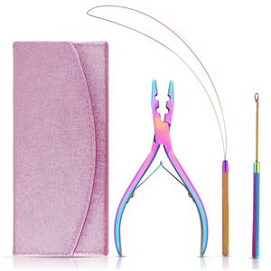 Herramientas Esenciales para la Instalación de Extensiones de Cabello Salon Pro: Alicates de Crimpado de Acero Inoxidable Color Arcoíris, Enhebrador de Extensiones, Estuche de Almacenamiento - Product Image 1