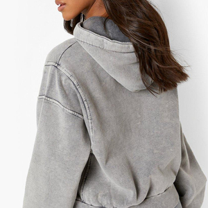 Sudadera con capucha de punto sólido de manga larga con hombros caídos y lavado ácido para mujer, servicio OEM, estilo streetwear - Product Image 6