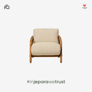 Elegante Sillón de Madera de Teca Sólida con Tapizado Bouclé, Minimalista, para Sala de Estar, Artesanía Premium de Jepara - Product Image 2