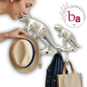 Crochet mural Ba Dinosaur T-Rex en métal blanc vieilli, fait main, original, pour manteau et chapeau, crochet simple, écologique, multifonction - Product Image 3