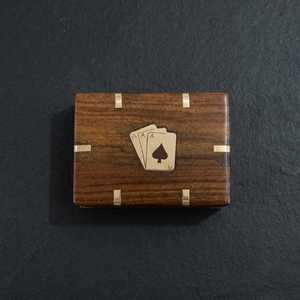 Boîte de rangement pour cartes à jouer en bois, boîte de rangement pour poker avec incrustation en laiton de luxe, logo personnalisé, support décoratif traditionnel - Product Image 2