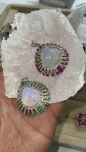 Natural Opal <b>Emerald</b> Ruby & Diamond Silver <b>Pendant</b> 92.5 Sterling Silver - Product Image 4