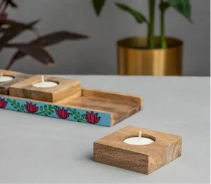 Portavelas de Madera Rústico Hecho a Mano, Decoración Moderna de Lujo para el Hogar, con Metal y Resina, para Velas de Té, Bodas y Navidad - Product Image 5