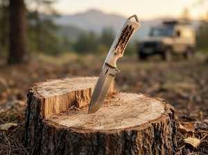 Couteau de chasse à pointe tombante, lame en acier Damas, manche en bois de cerf, couteau de survie pour l'extérieur - Product Image 1