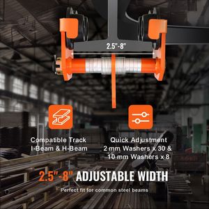 Carrello Manuale a 4 Ruote, Capacità di Carico 6600 Libbre/3 Tonnellate, Larghezza Flangia I-Beam Regolabile 2,5-8 Pollici, Ruote Doppie - Product Image 2