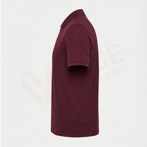 Chemise piqué bordeaux à manches courtes pour homme, avec fermeture éclair, décontractée, respirante, coupe classique, design tricoté uni, 100 % polyester - Product Image 3