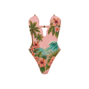 Combinaison perlée avec broderie représentant des animaux marins et bretelles au dos, décolleté en V, tissu coton/spandex, maillot de bain une pièce de haute qualité pour femmes - Product Image 1