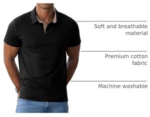 Polo à manches courtes pour homme, noir, uni, décontracté, avec poche, respirant, en coton, tissu Oxford, style tissé - Product Image 6