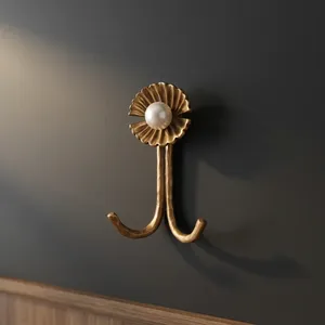 Gold Pearl Flower Wall <b>Hook</b> Metal Floral Shaped Double Coat Hanger Decorative Utility <b>Hook</b> For Entryway <b>Kitchen</b> Bathroom Decor - Product Image 3