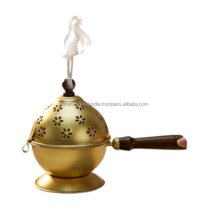 Handmade Iron Incense Burner with Wooden Handle <b>Decorative</b> Charcoal Bakhoor Burner for Home Temple Aromatherapy Gift - Product Image 2