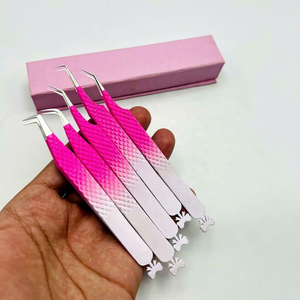Pince à cils rose ombré Diamond Grip en acier inoxydable, pointe précise pour l'application des cils, volume russe - Product Image 2