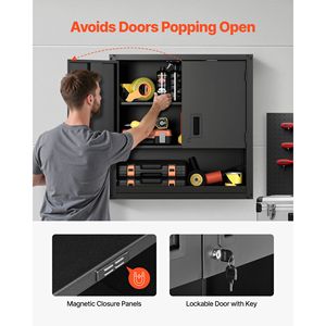 Armadio a Muro in Metallo con Ripiani Regolabili 30W X 12.01D X 30H Pollici, Armadietto Galleggiante in Acciaio con Ante Bloccabili per Garage - Product Image 2