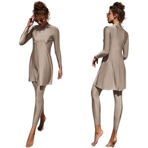 Muslim Swimwear New Women Modest Long Sleeves Sport Swimsuit High Cut <b>Print</b> Front Logo Spandex/Polyester <b>Islamic</b> Beach Burkinis - Product Image 1