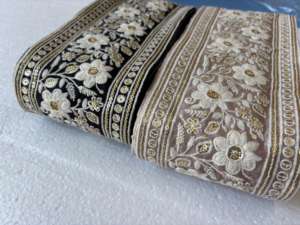 Cordones de Algodón 100% Bordados con Flores de Dos Tonos, de 1'' a 1 7/8'' de Ancho, Estilo Vintage, Ecológicos y de Lujo, para Vestidos, Saris de Novia y Caftanes - Product Image 3