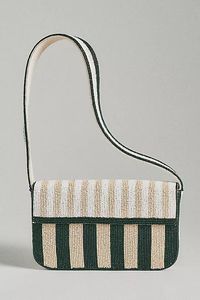 Sac bandoulière chic marin pour femme en toile à motif floral rayé blanc marine avec emblème et perles de verre, style marin, à rabat - Product Image 2