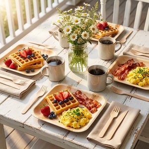 Assiettes en feuilles d'arec compostables de qualité supérieure, design carré de 6 pouces, pour événements et repas, vaisselle biodégradable pour toutes les occasions et fêtes - Product Image 1