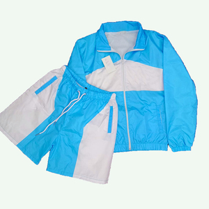Nylon Shorts Sets Men's Casual Panel Work Contrast Turn <b>Down</b> Collar Zip Up Long Sleeves Flexible Bottom Windbreaker Sets OEM - Product Image 3