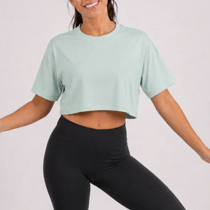 Women Workout Crop Top Lightweight <b>Yoga</b> <b>T</b>-<b>Shirt</b> Plus Size Breathable Cotton Material Sweat Wicking Crop Top <b>T</b>-<b>Shirt</b> - Product Image 3