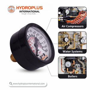 Hydroplus International Brass Analog Pressure <b>Gauge</b> 0-150 PSI DN65 Back Connection BSP 1/4 Male <b>Thread</b> Black Dial - Product Image 4