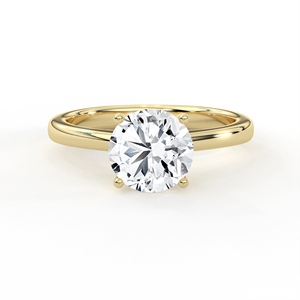 Bague de fiançailles solitaire ronde intemporelle en or jaune poli à quatre griffes, bijoux fins minimalistes - Product Image 2