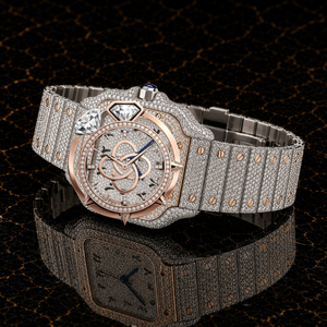 Reloj de Lujo para Hombre, Dos Tonos, Oro Rosa y Plata, con Incrustaciones de Moissanita, Esfera Blanca, Completamente Cubierto de Diamantes, Estilo Hip Hop Personalizado - Product Image 2