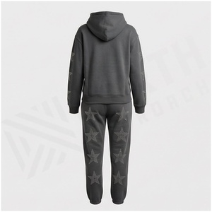 <b>Women</b> Hooded Tracksuit Set <b>Glitter</b> Print Star Pattern Dark Gray Casual Sweatshirt Pants Full Length Drawstring Jogger Autumn - Product Image 2