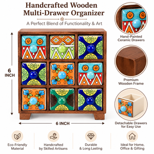 Boîte à bijoux en bois bleue artisanale, armoire de rangement à 9 tiroirs, organisateur décoratif moderne pour la cuisine et la maison, vente en gros - Product Image 5