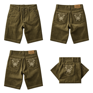 Pantalones Cortos de Moda Premium Bordados en Verde Oliva para Hombre, Personalizados OEM ODM - Product Image 2