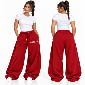 Pantalones Cargo de Felpa Personalizados para Mujer, Color Naranja Óxido, Pierna Ancha, Cintura Media, Cordón Elástico, Corte Regular, Largos, Estilo Urbano - Product Image 6