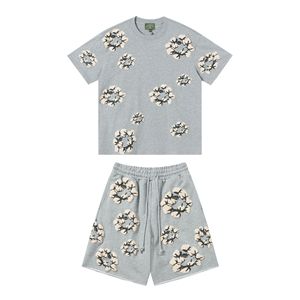 Ensemble T-shirt et short à imprimé floral pour homme, col rond, tenue décontractée d'été, 100% coton tricoté respirant, motif imprimé - Product Image 5