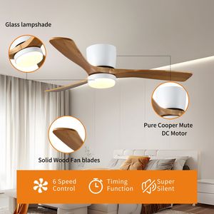 Ventilateur de plafond LED moderne en bois blanc de 52 pouces avec lumières et télécommande, 6 vitesses, réversible, montage encastré - Product Image 4
