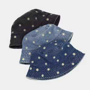 Chapeau Bob en Denim Unisexe Broderie Florale Décontracté Printemps Été 56-58CM Adulte - Product Image 4