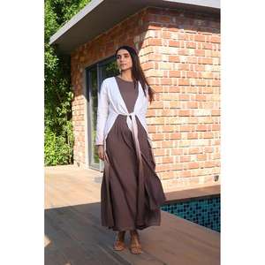 Robe longue bicolore pour femme avec ceinture à nouer, élégante et décontractée, idéale pour le bureau. - Product Image 2