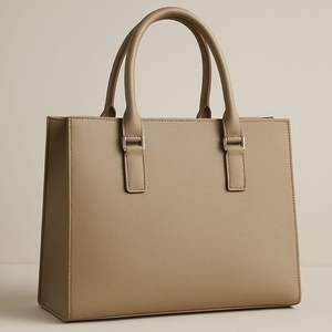 Bolso tipo satchel de cuero beige o color marrón pardo con un diseño minimalista y una barra metálica dorada. - Product Image 5