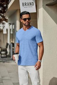 <b>Mens</b> <b>V</b> <b>Neck</b> <b>T</b> <b>Shirt</b> Premium Cotton Short Sleeve Casual Wear Soft Breathable Fabric Slim Fit Summer Fashion Everyday Basic Quick - Product Image 4