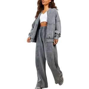Custom Women's 100% <b>French</b> Terry Straight Leg Tracksuit Washed Zip Casual Sport <b>Outfits</b> Sweatsuits for Winter 2025 Embroidered - Product Image 3