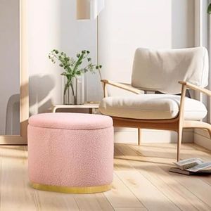 Pouf Contenitore Rotondo Imbottito con Coperchio a Ribalta, Base in Metallo Multifunzionale, Tavolino Laterale, Sgabello da Toeletta per Ingresso o Palestra - Product Image 6
