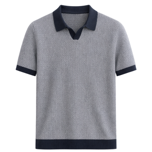 Polo de punto de nido de abeja para hombre, manga corta, algodón premium, cuello texturizado en contraste, corte ajustado, informal y elegante, para verano, venta al por mayor - Product Image 3