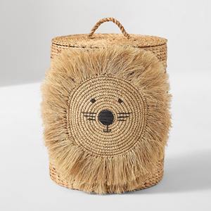 Panier rond en jacinthe d'eau tressé avec une tête de lion, panier de rangement fait main, vente en gros, écologique, fabriqué au Vietnam - Product Image 1
