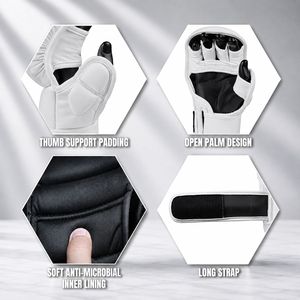 Guantes de Lucha MMA de Cuero Vacuno Genuino al por Mayor, Compatibles con Pantalla Táctil, Ligeros, Transpirables, con Dedos Abiertos para Grappling y Sparring - Product Image 5