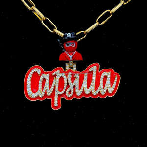 Men's Hip Hop 925 Solid Silver Iced Custom <b>Name</b> <b>Necklace</b> With Ninja Bail VVS Moissanite Diamond with red enamel glow in night - Product Image 2