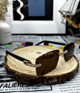 Luxury Rimless Sunglasses Moissanite Diamond <b>Frame</b> Brown Lens Iced Out Sunglasses Hip Hop Fashion Eyewear - Product Image 3