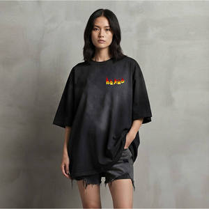 New Article Women's Oversized Black T-<b>Shirt</b> With <b>Flame</b> Logo Crew Neck Loose Fit Regular Short Sleeve 100% Cotton Jersey - Product Image 1