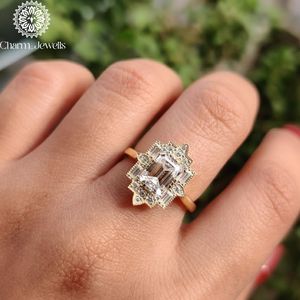 Charm Jewells Cushion Cut Moissanite IGI Certified Engagement <b>Ring</b> 18K Gold Filled Prong Setting Women's Classic Wedding Band 3 - Product Image 5
