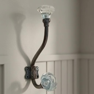 Vintage Wall Mounted Metal Hook with Crystal <b>Knob</b> <b>Antique</b> Style Coat Rack Single Hook Design - Product Image 1