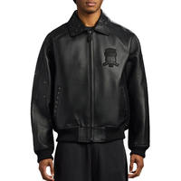 Veste en cuir ICON à clous, édition limitée, cuir véritable, patchwork brodé, col rabattu, style Avirex, veste bomber