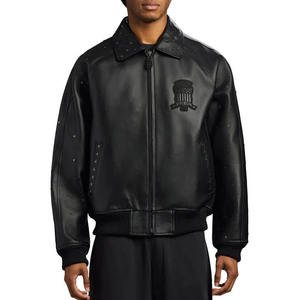 Veste en cuir ICON à clous, édition limitée, cuir véritable, patchwork brodé, col rabattu, style Avirex, veste bomber - Product Image 3