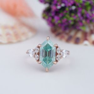 Factory Direct Wholesale 925 Sterling <b>Silver</b> <b>Emerald</b> Cut Prong Romantic Natural Moss Agate Wedding <b>Rings</b> Custom Logo for Unisex - Product Image 6